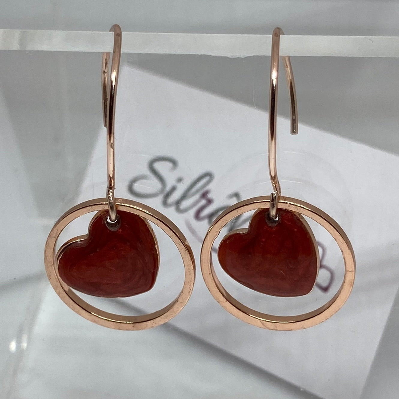 'Heart in the centre' copper pendant earrings