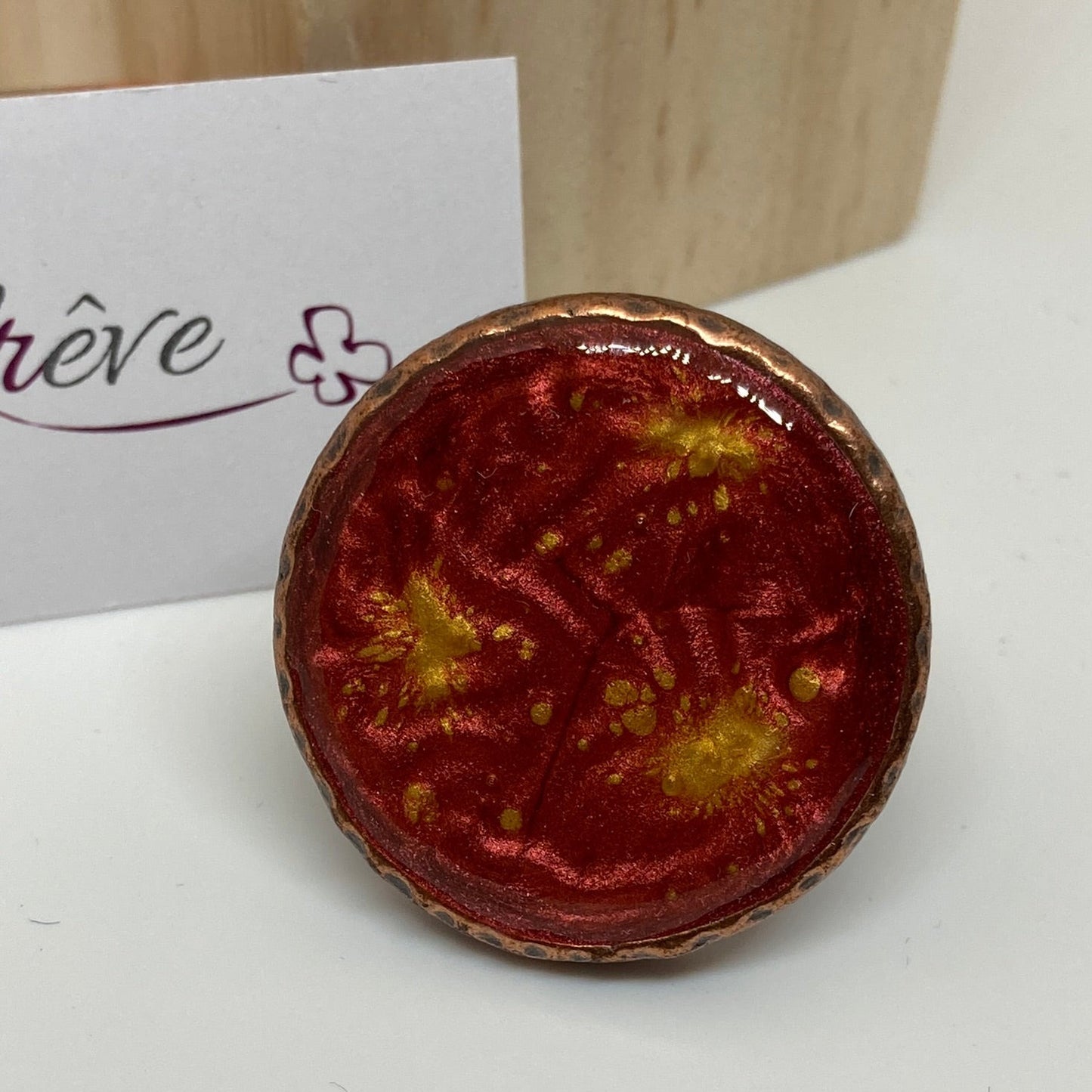 Adjustable round ring, in red copper