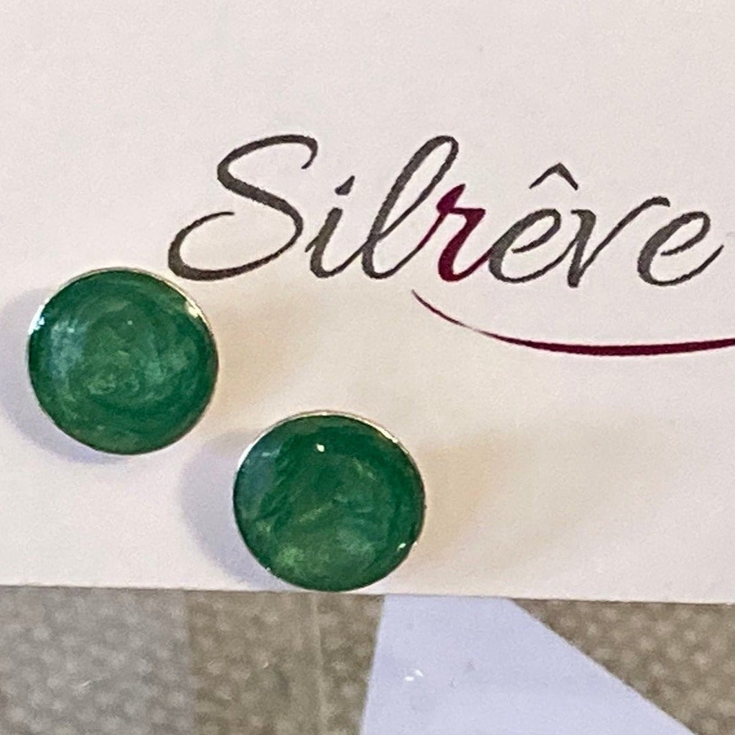 Round stud earrings, in Ag. 925, enamelled and vitrified by hand