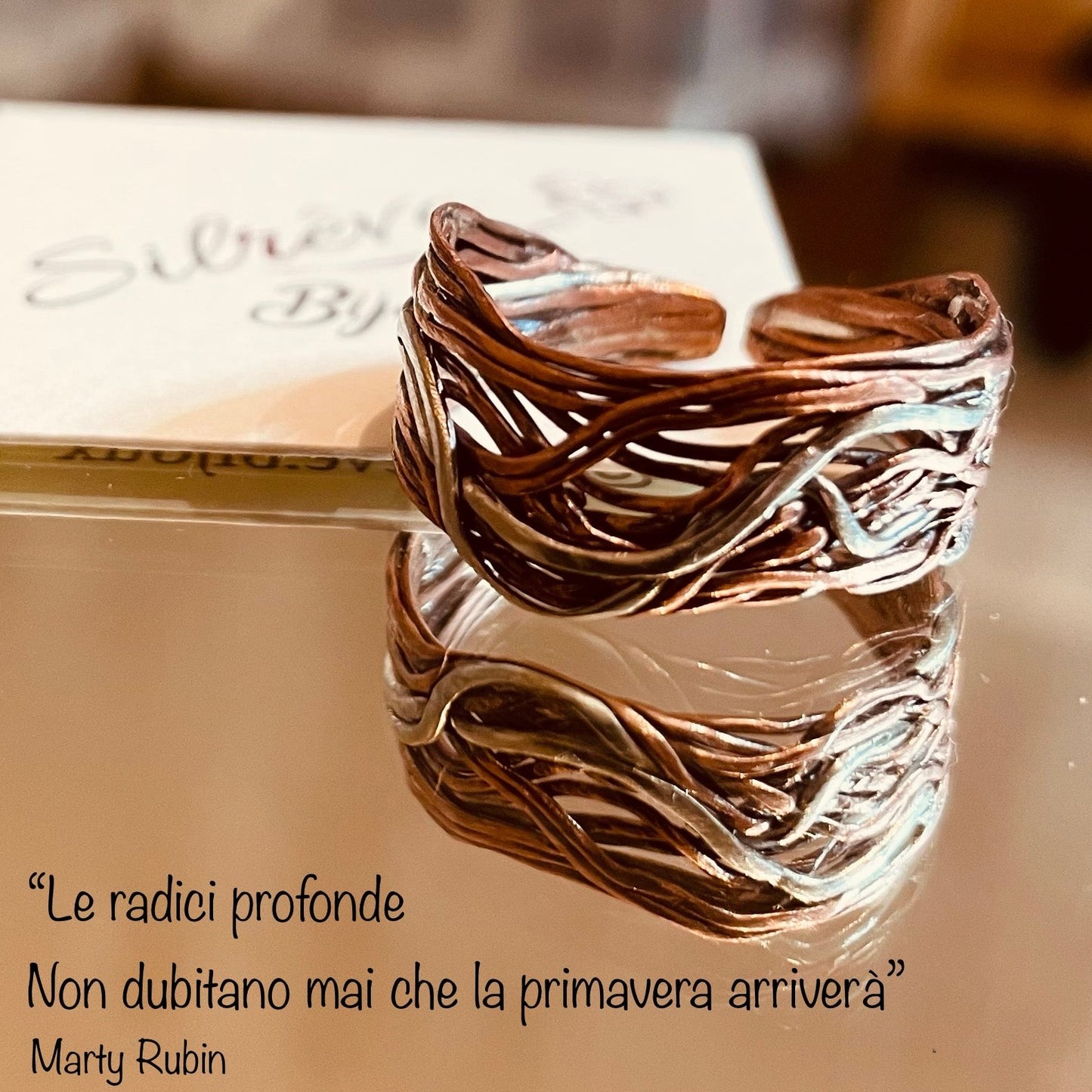 Antiqued copper bracelet, embellished with small crystals