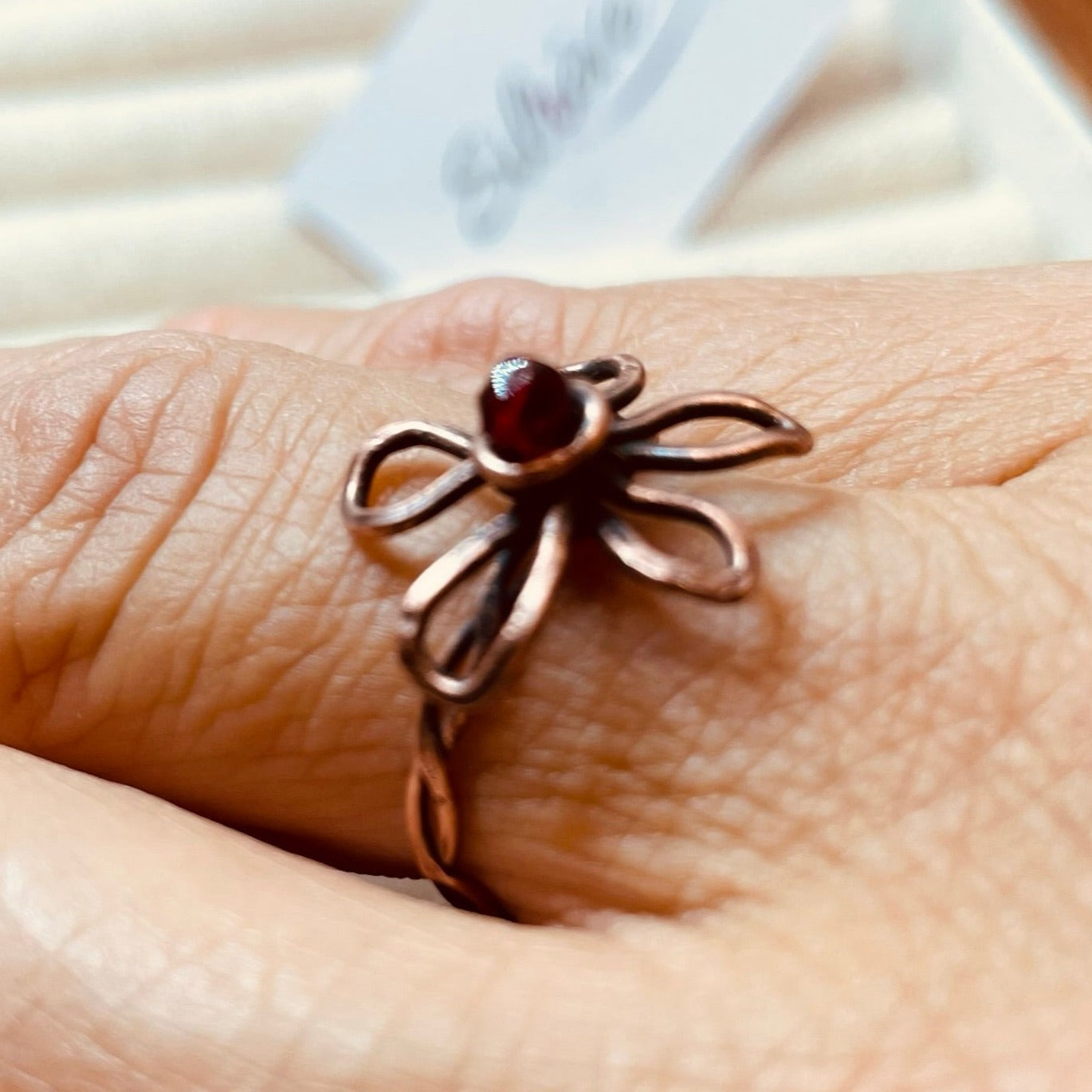 Antiqued copper bracelet, embellished with small crystals