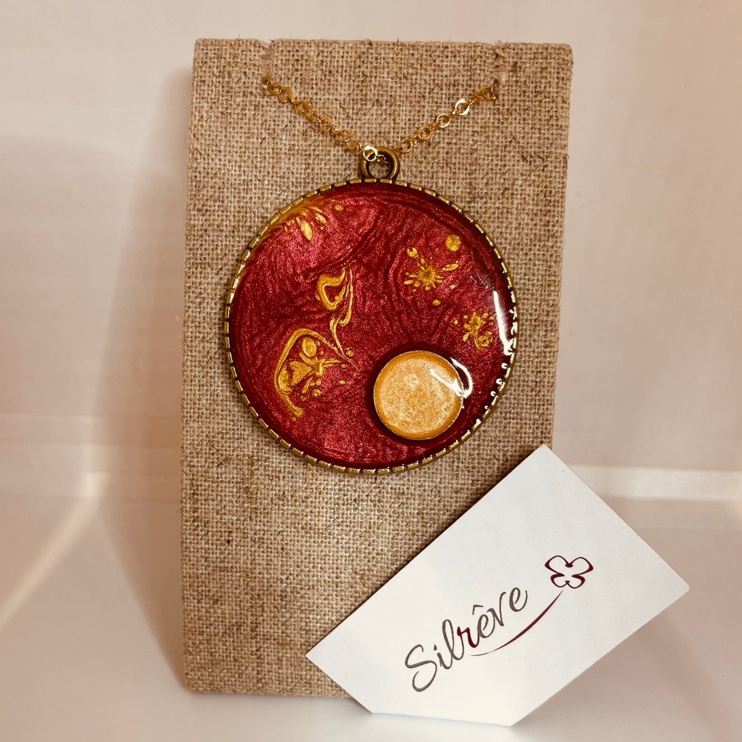 Bronze necklace with hand painted and vitrified round pendant.