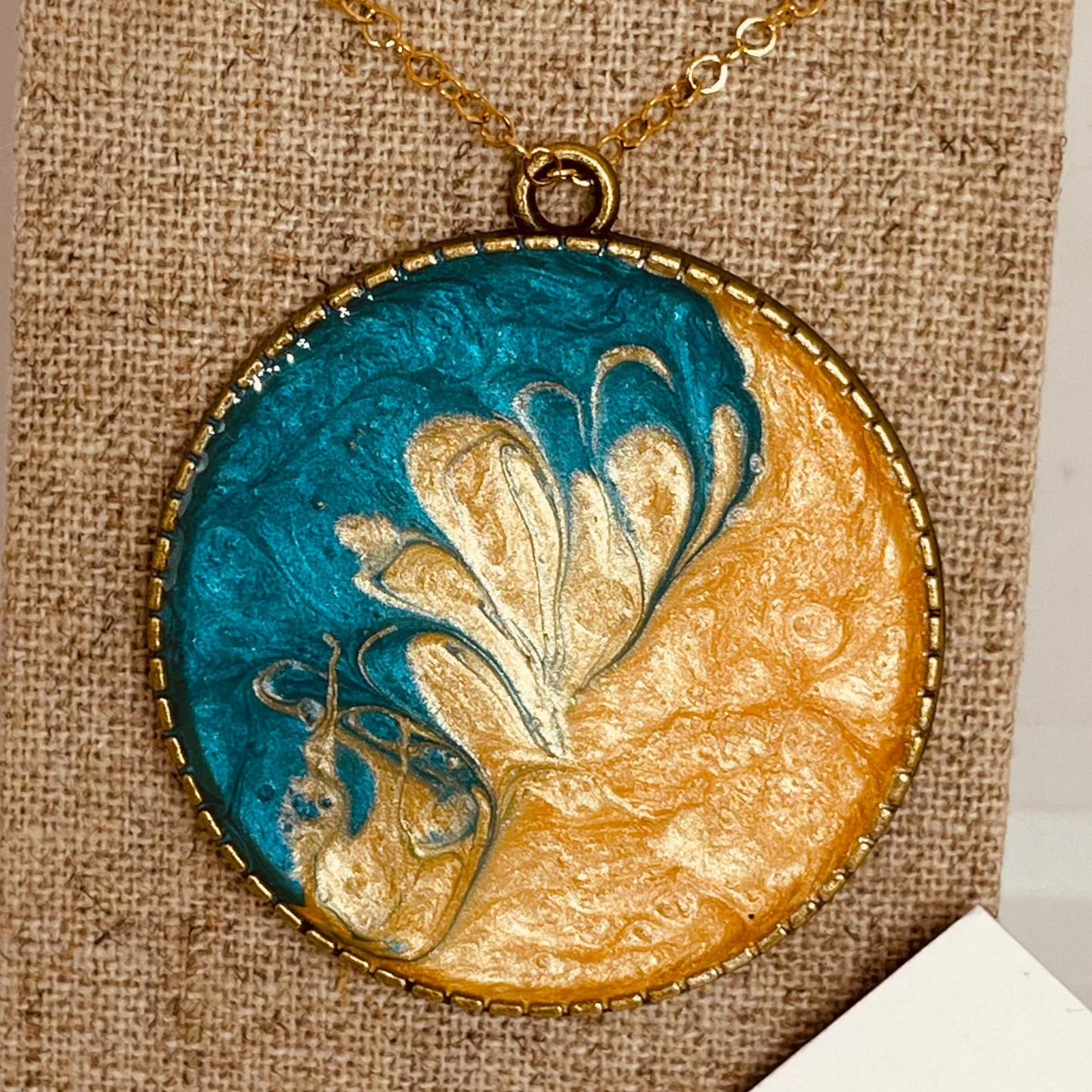 Bronze necklace with hand painted and vitrified round pendant.