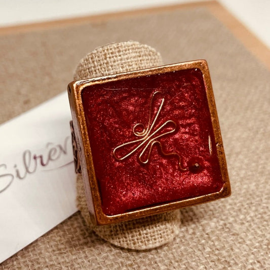 Red copper square ring 'Oil on canvas'