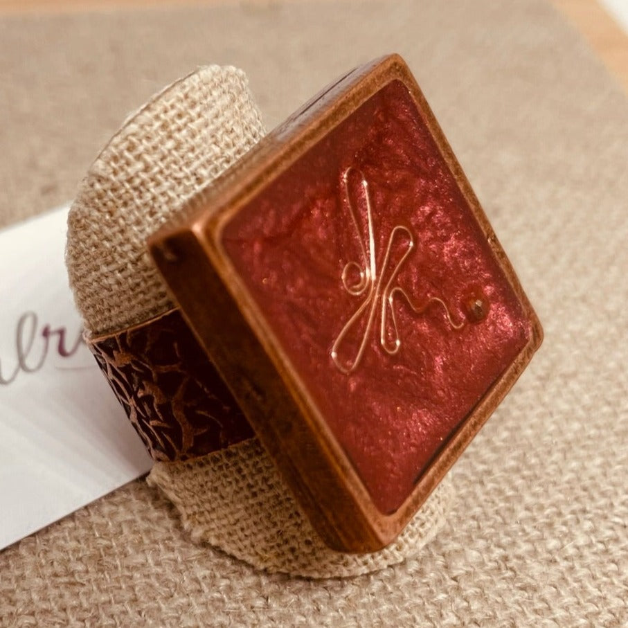 Red copper square ring 'Oil on canvas'