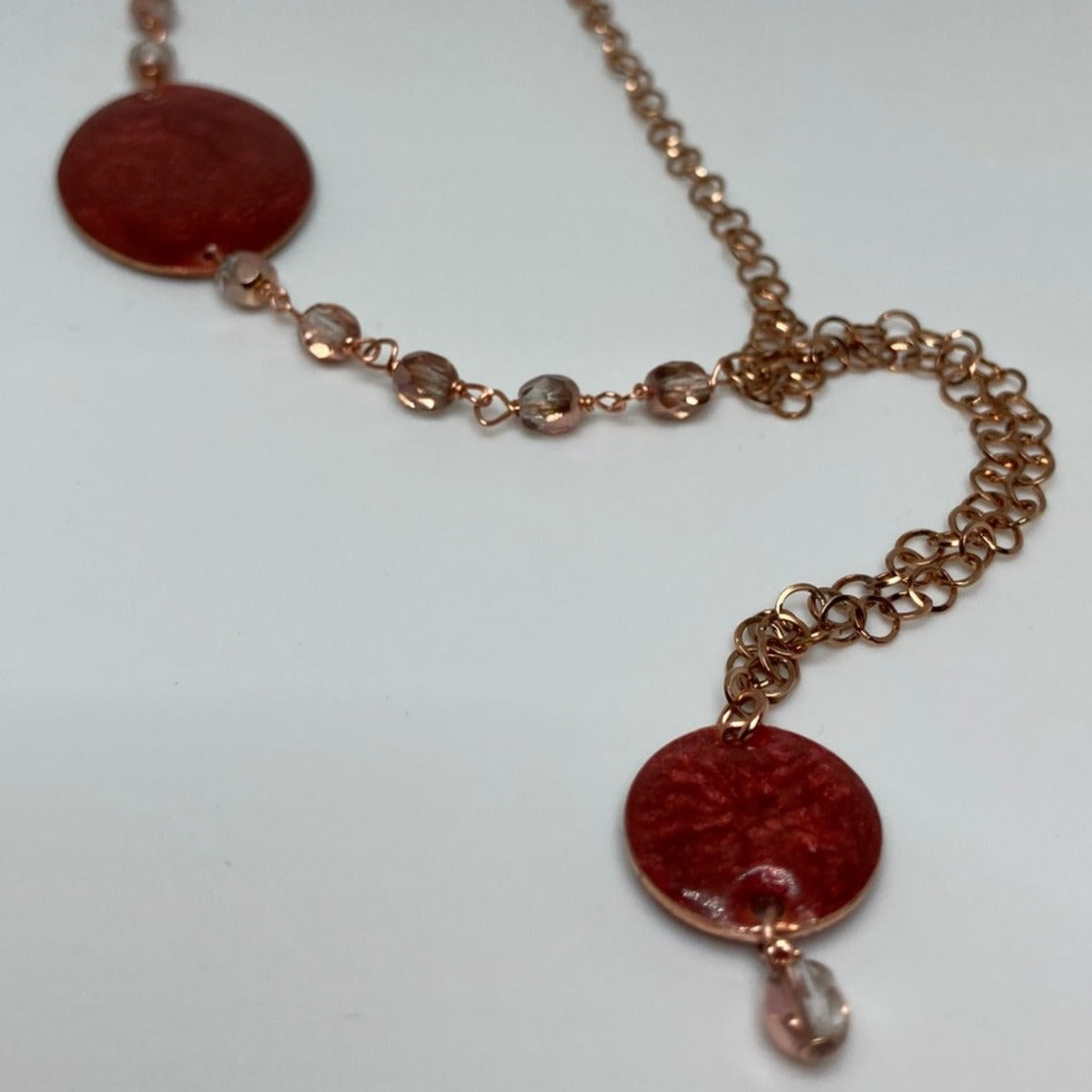 Copper necklace with hand painted and vitrified oval pendant.