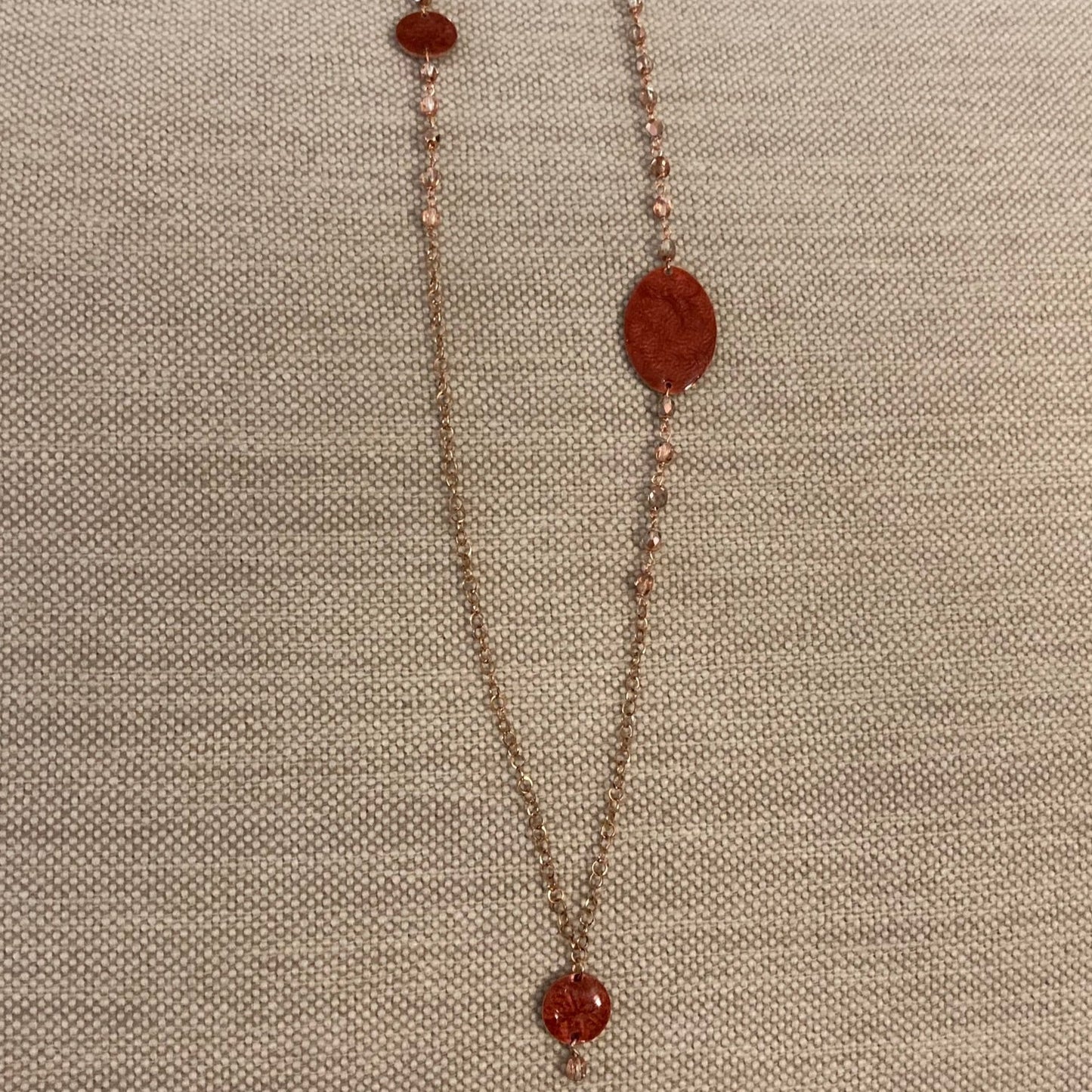 Copper necklace with hand painted and vitrified oval pendant.