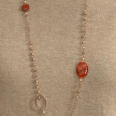 Copper necklace with hand painted and vitrified oval pendant.