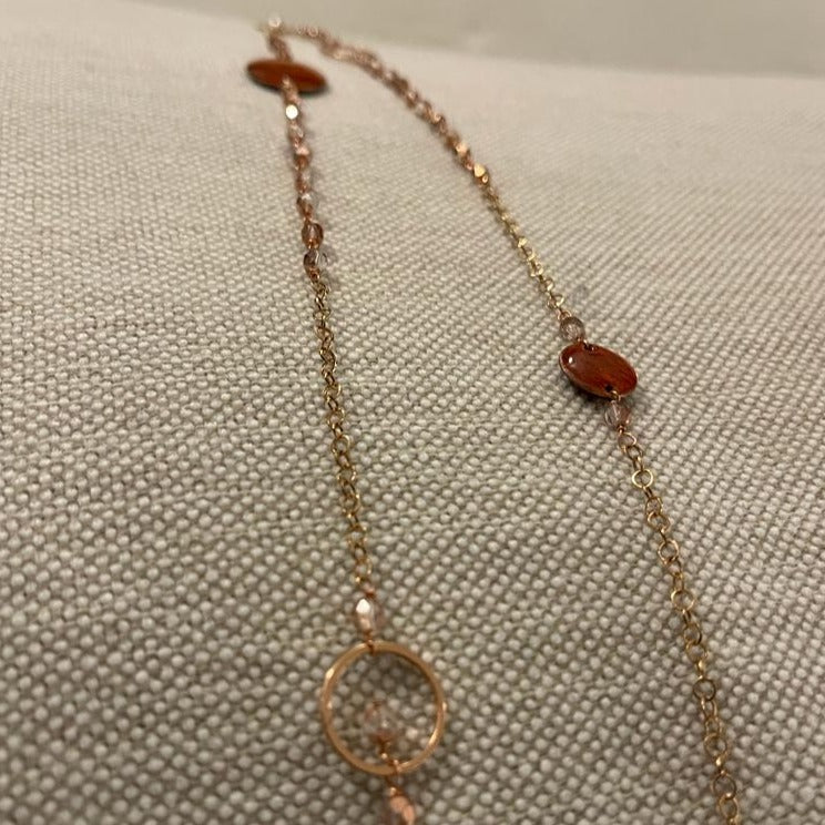 Copper necklace with hand painted and vitrified oval pendant.