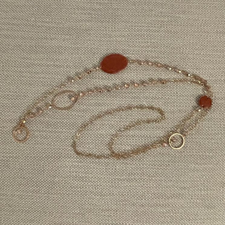 Copper necklace with hand painted and vitrified oval pendant.