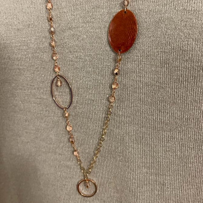 Copper necklace with hand painted and vitrified oval pendant.