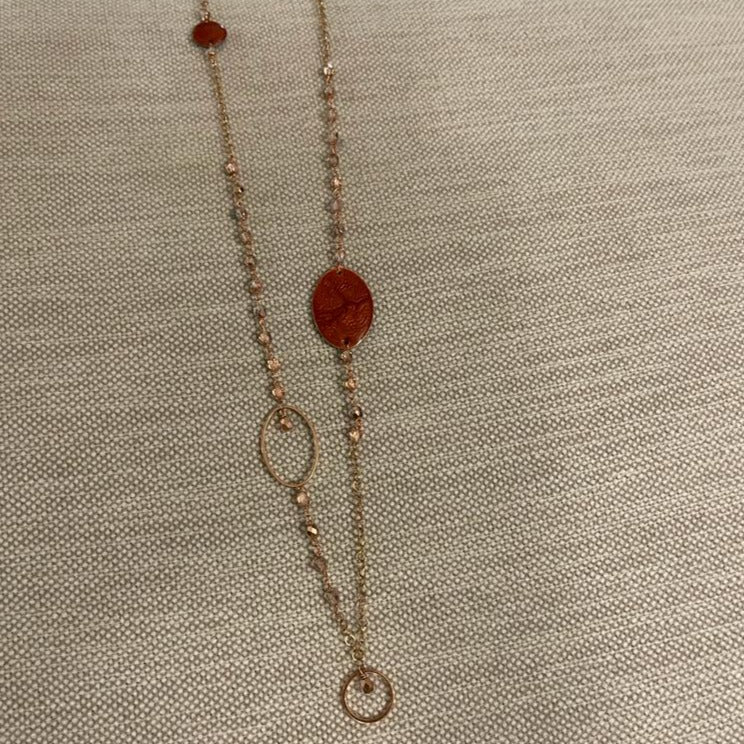 Copper necklace with hand painted and vitrified oval pendant.