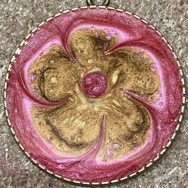 Bronze necklace with hand painted and vitrified round pendant.