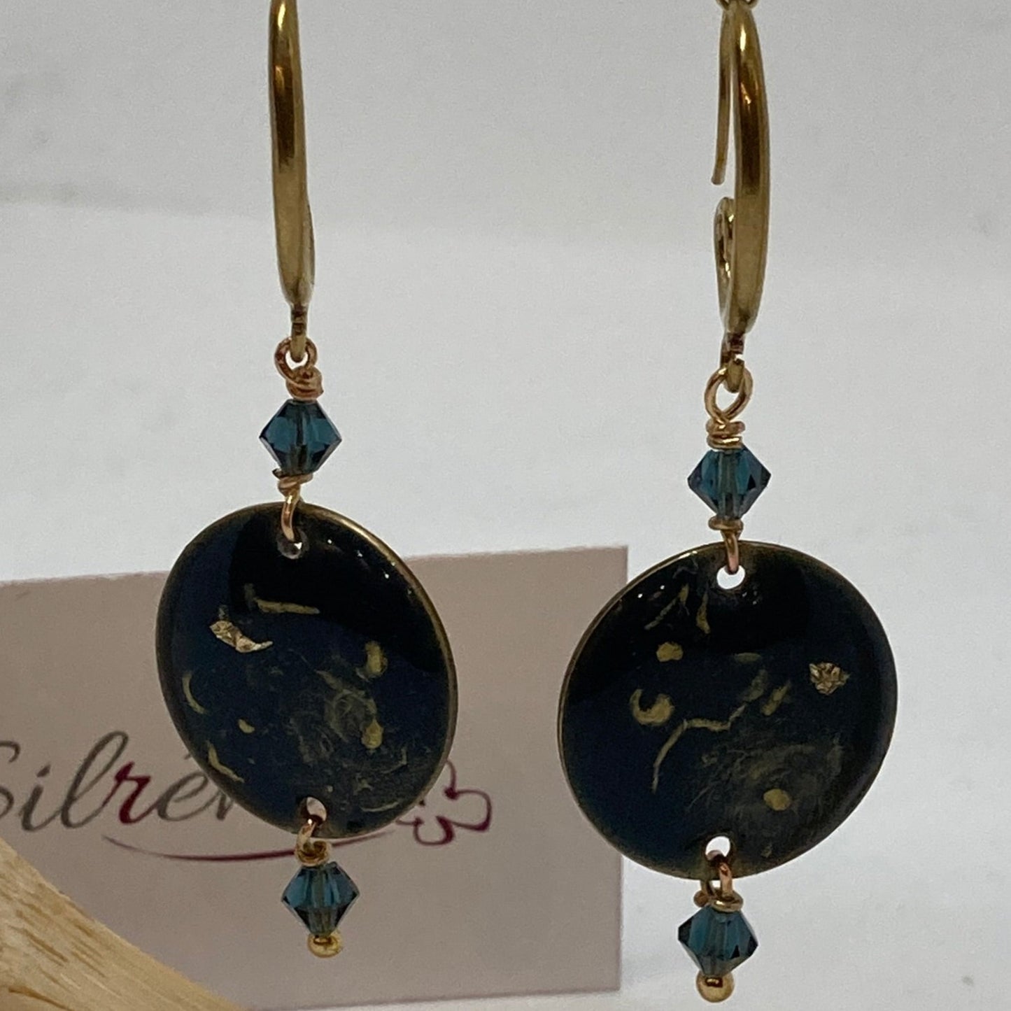 Blue and gold pendant earrings in natural brass 'Galassia' line