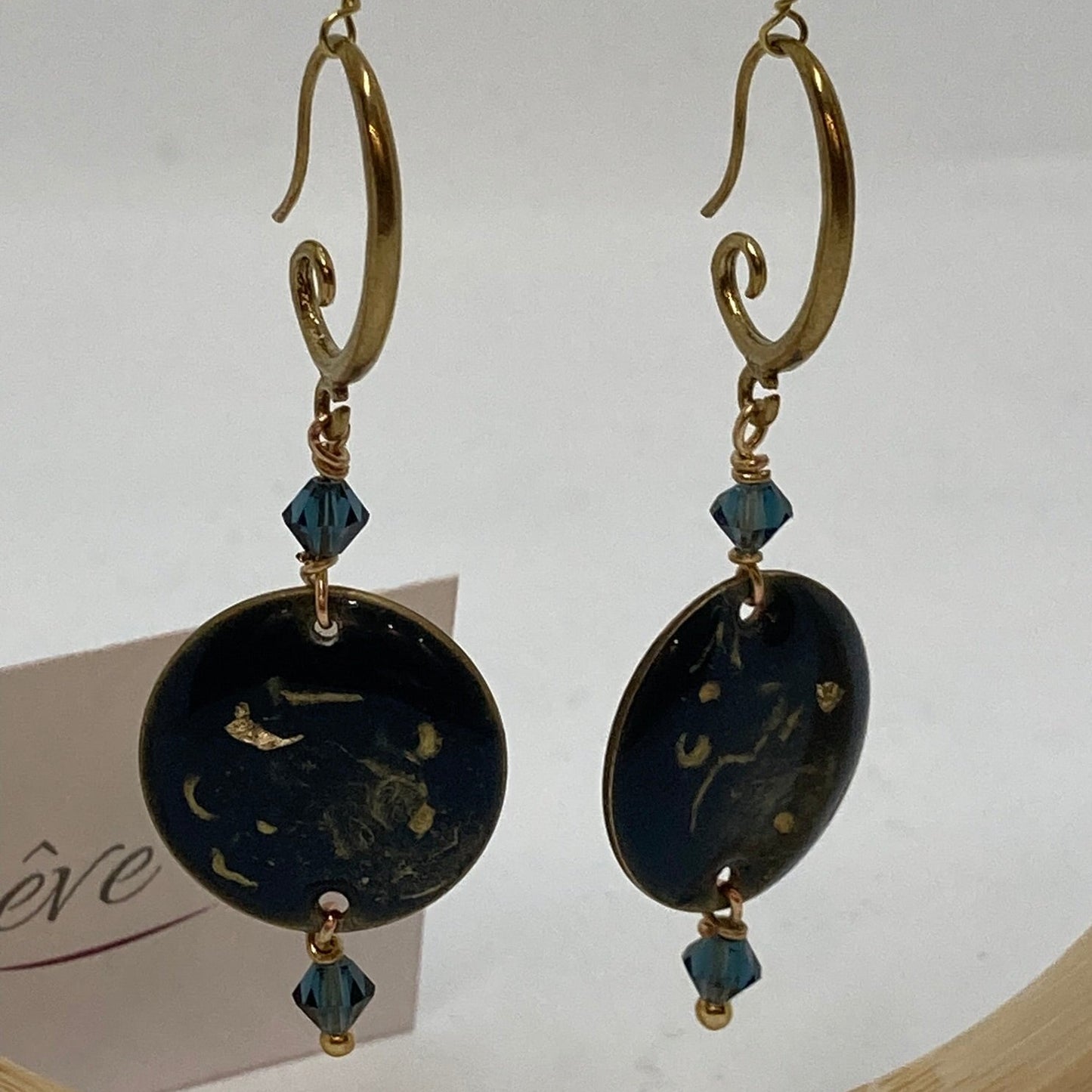 Blue and gold pendant earrings in natural brass 'Galassia' line