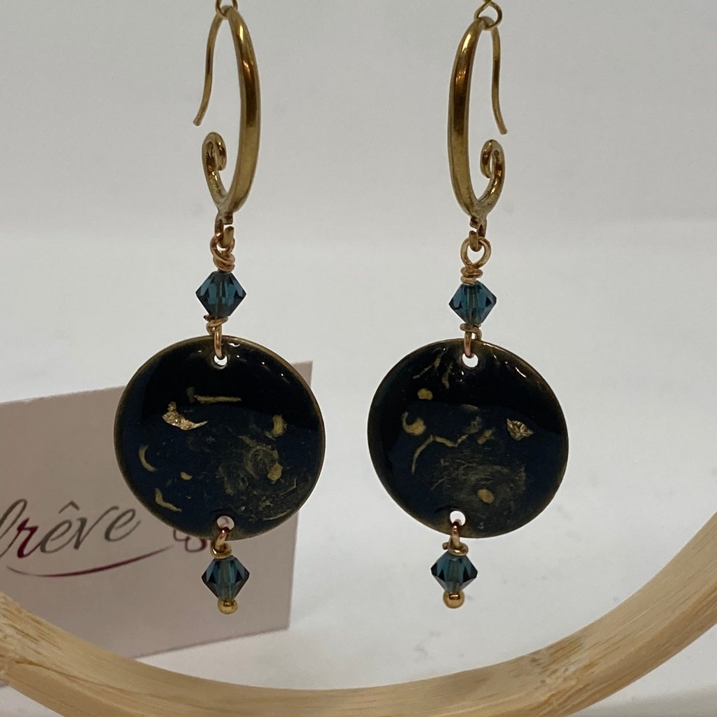Blue and gold pendant earrings in natural brass 'Galassia' line