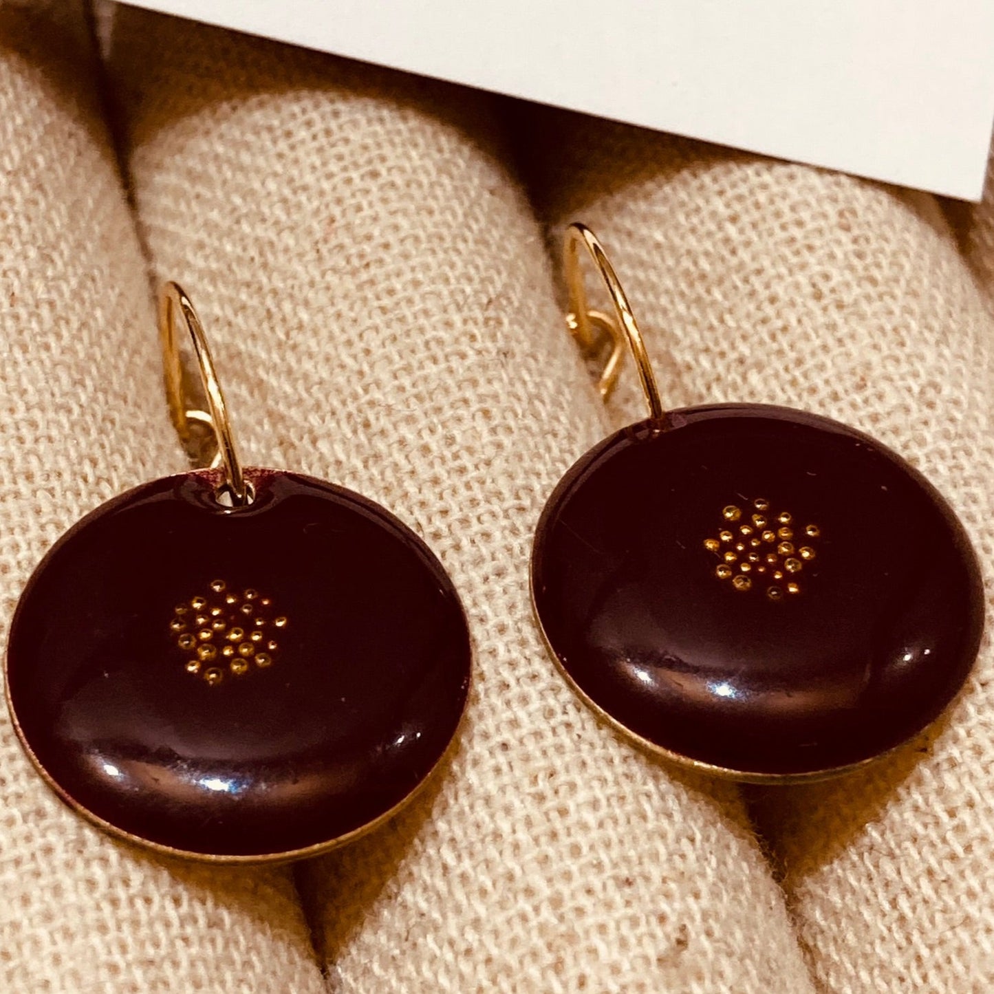 Brass pendant earrings with micro pearls