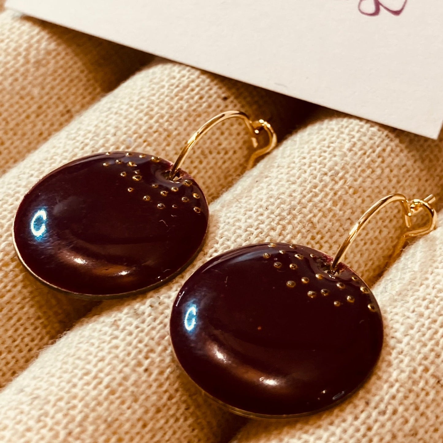 Brass pendant earrings with micro pearls