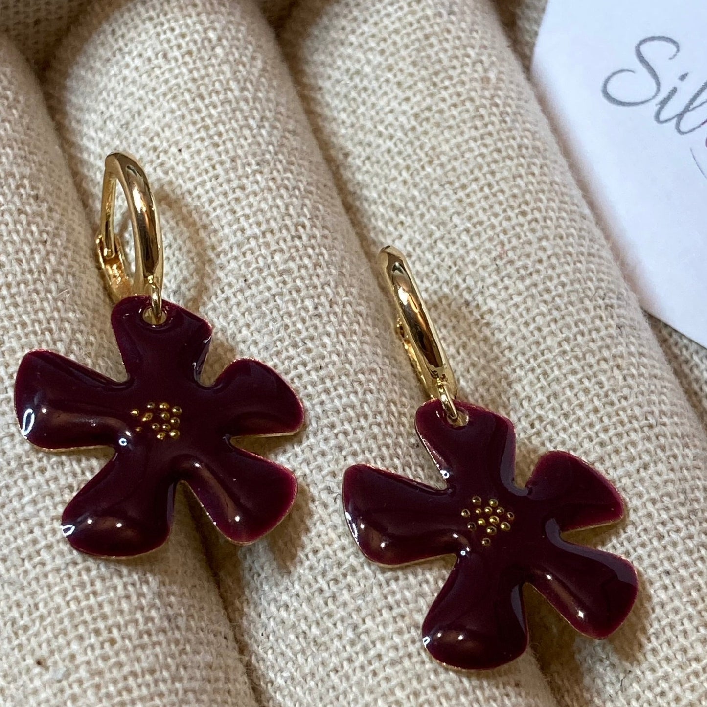 Brass pendant earrings with micro pearls