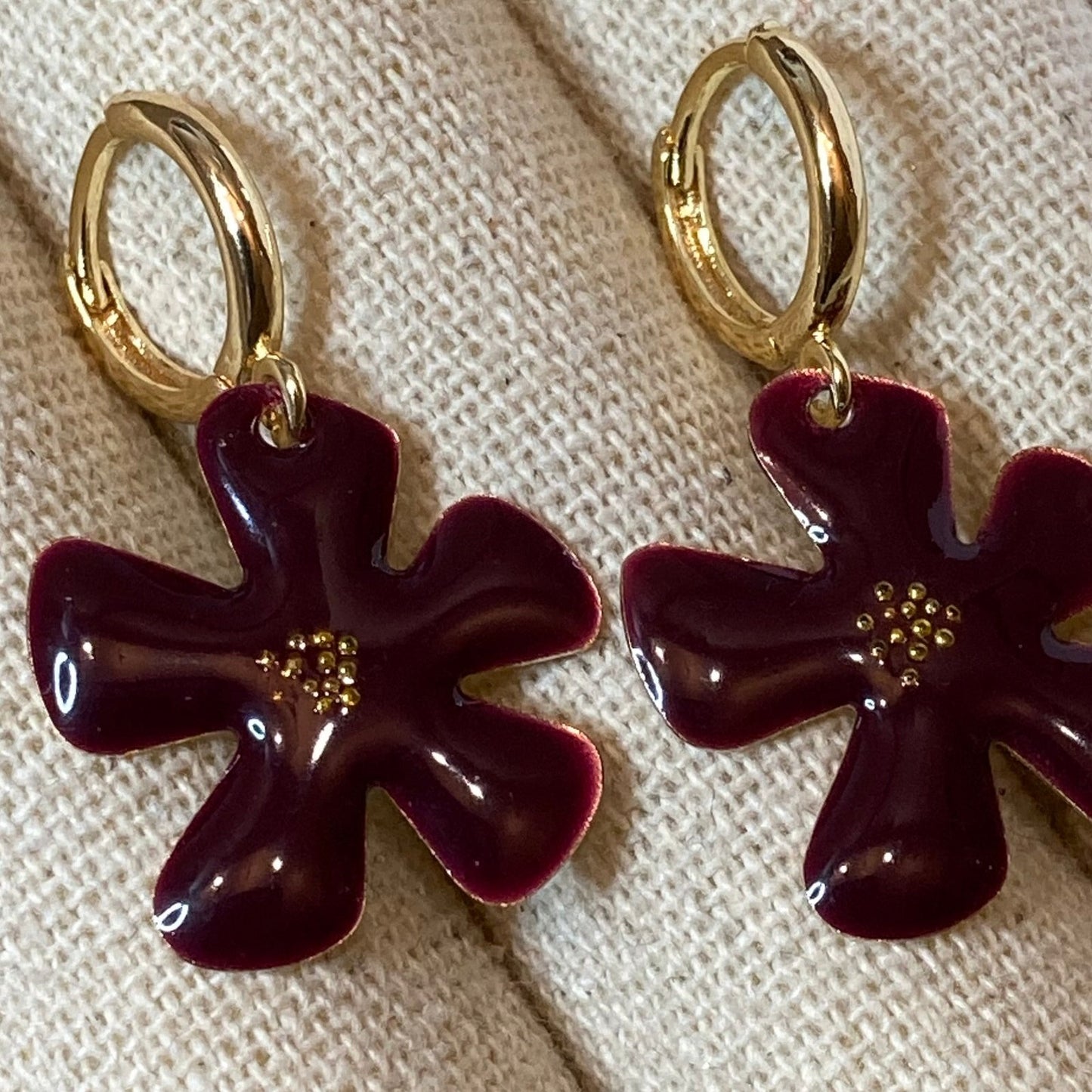 Brass pendant earrings with micro pearls