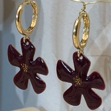 Brass pendant earrings with micro pearls