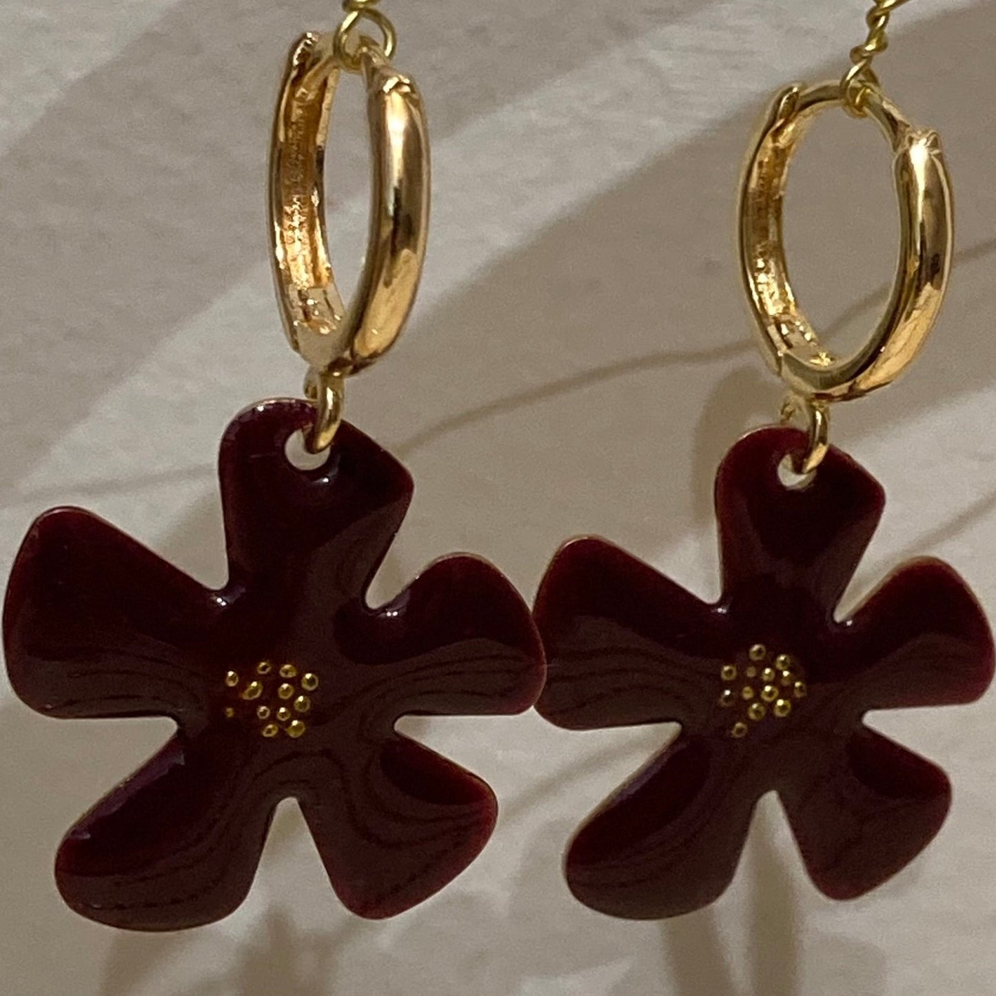 Brass pendant earrings with micro pearls