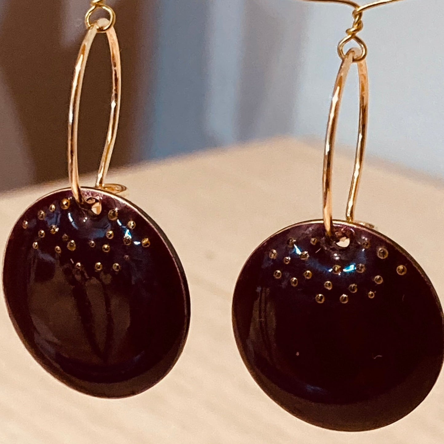 Brass pendant earrings with micro pearls