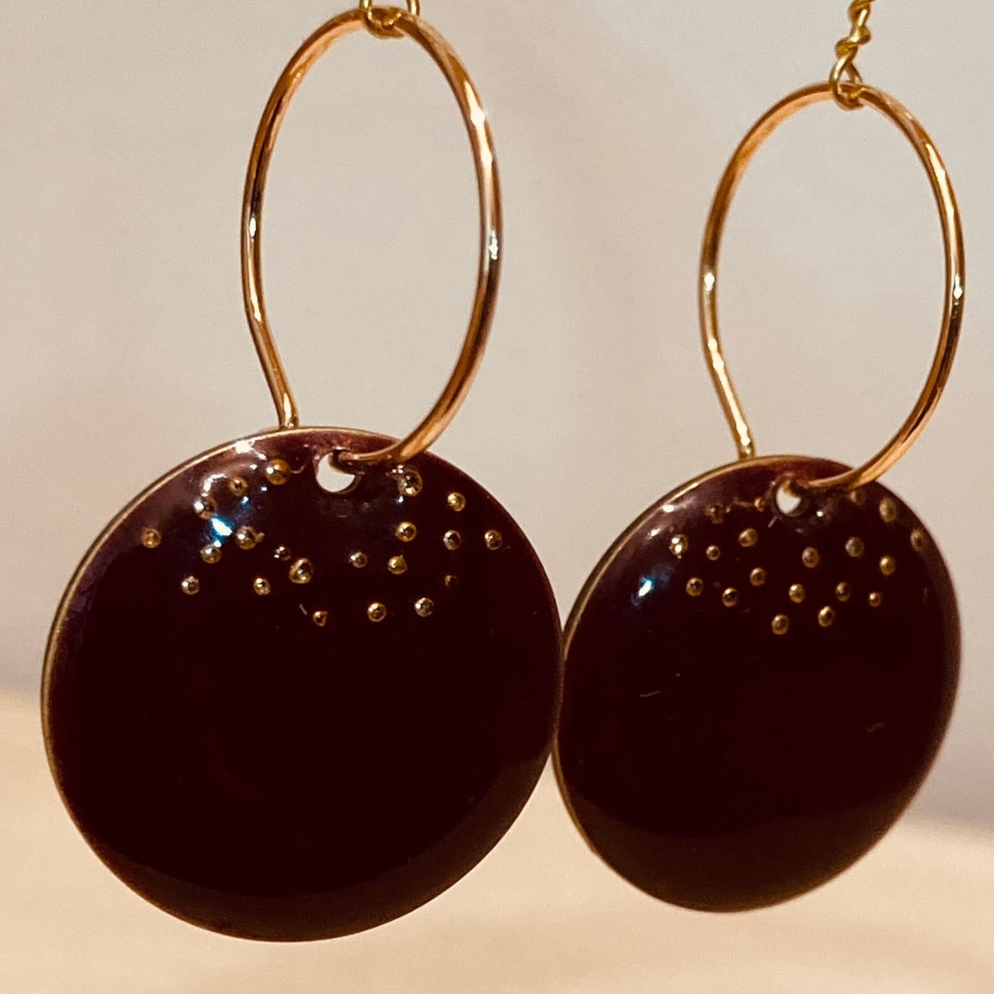 Brass pendant earrings with micro pearls