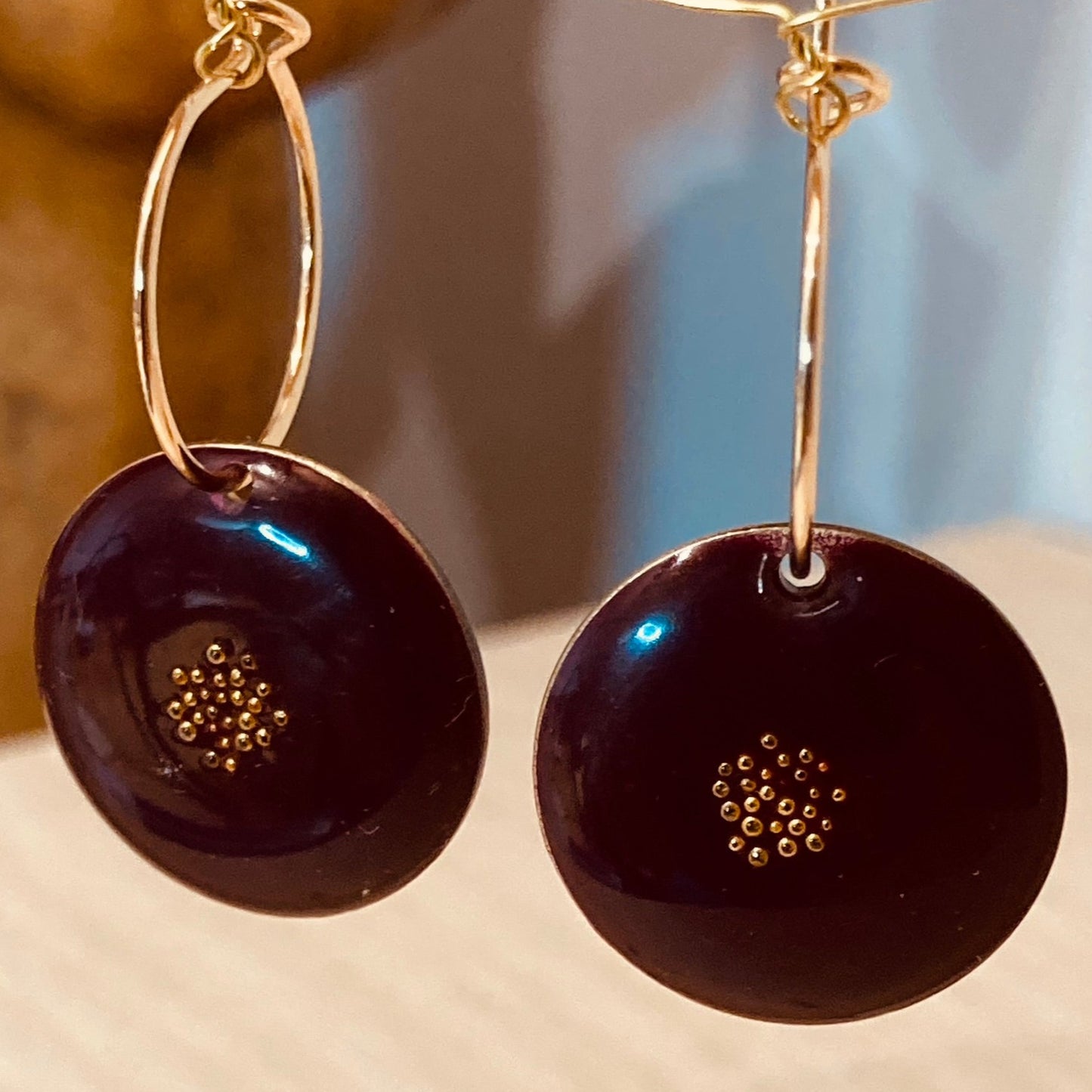 Brass pendant earrings with micro pearls