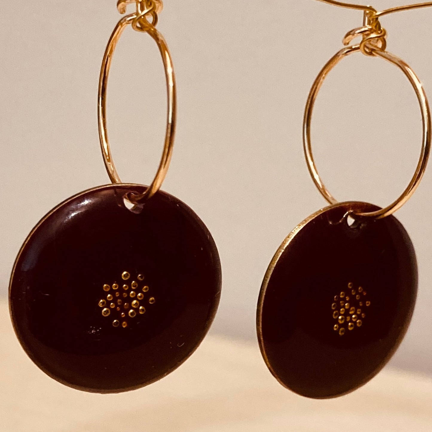 Brass pendant earrings with micro pearls
