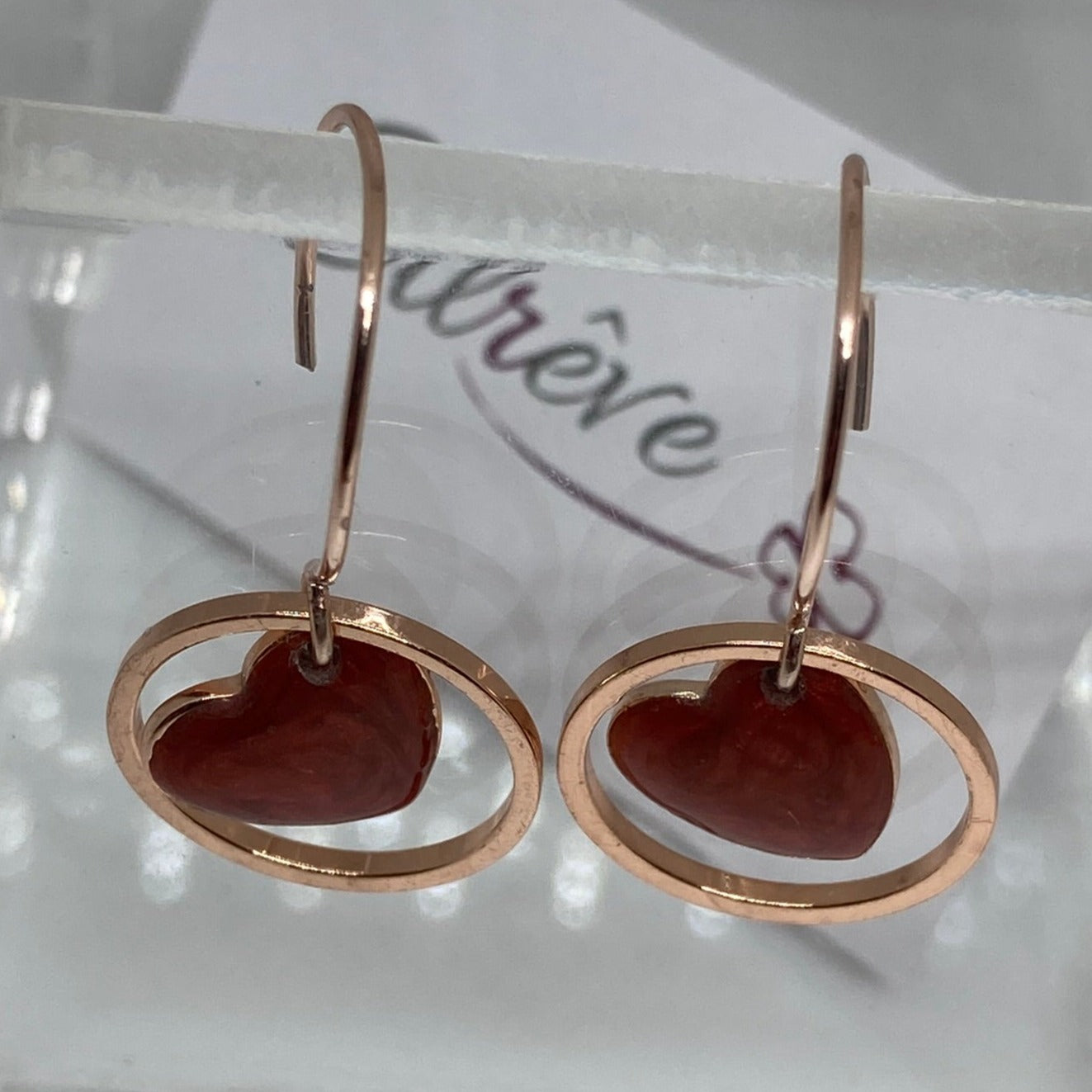 'Heart in the centre' copper pendant earrings