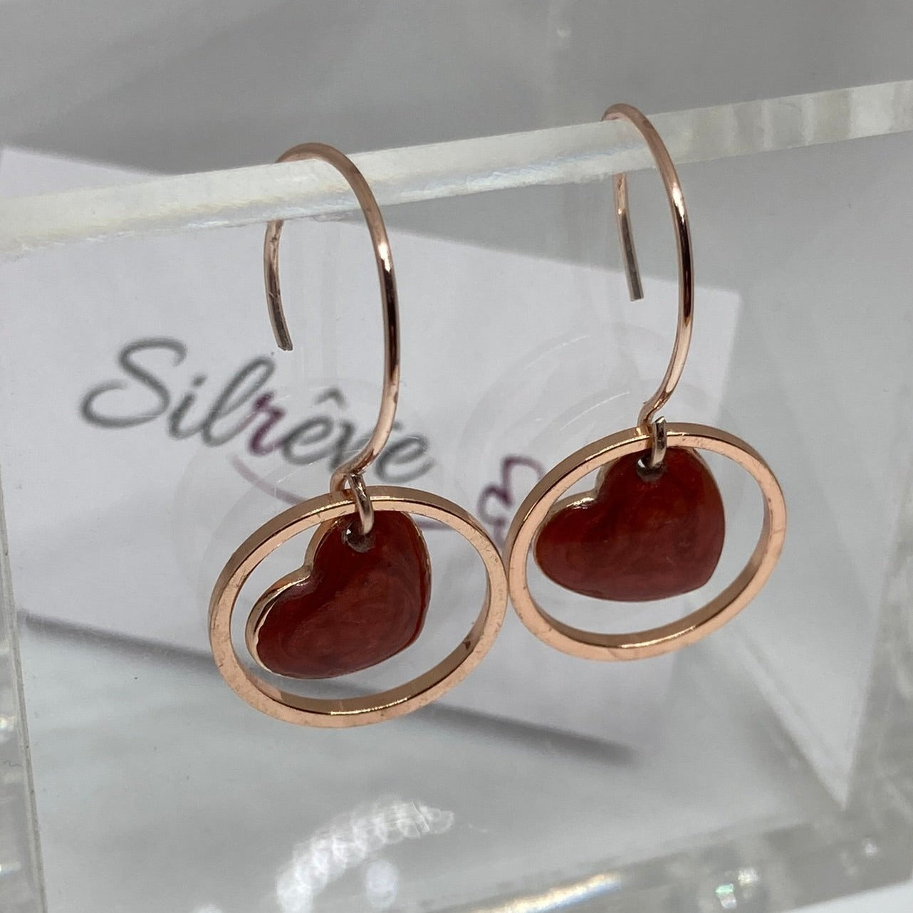 'Heart in the centre' copper pendant earrings