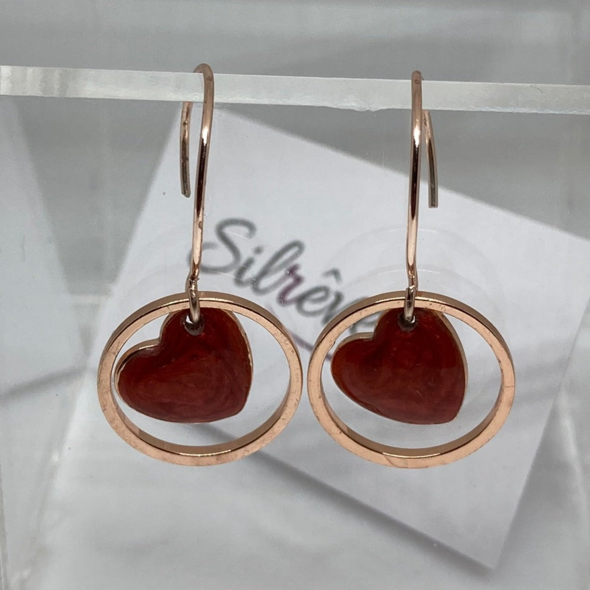 'Heart in the centre' copper pendant earrings
