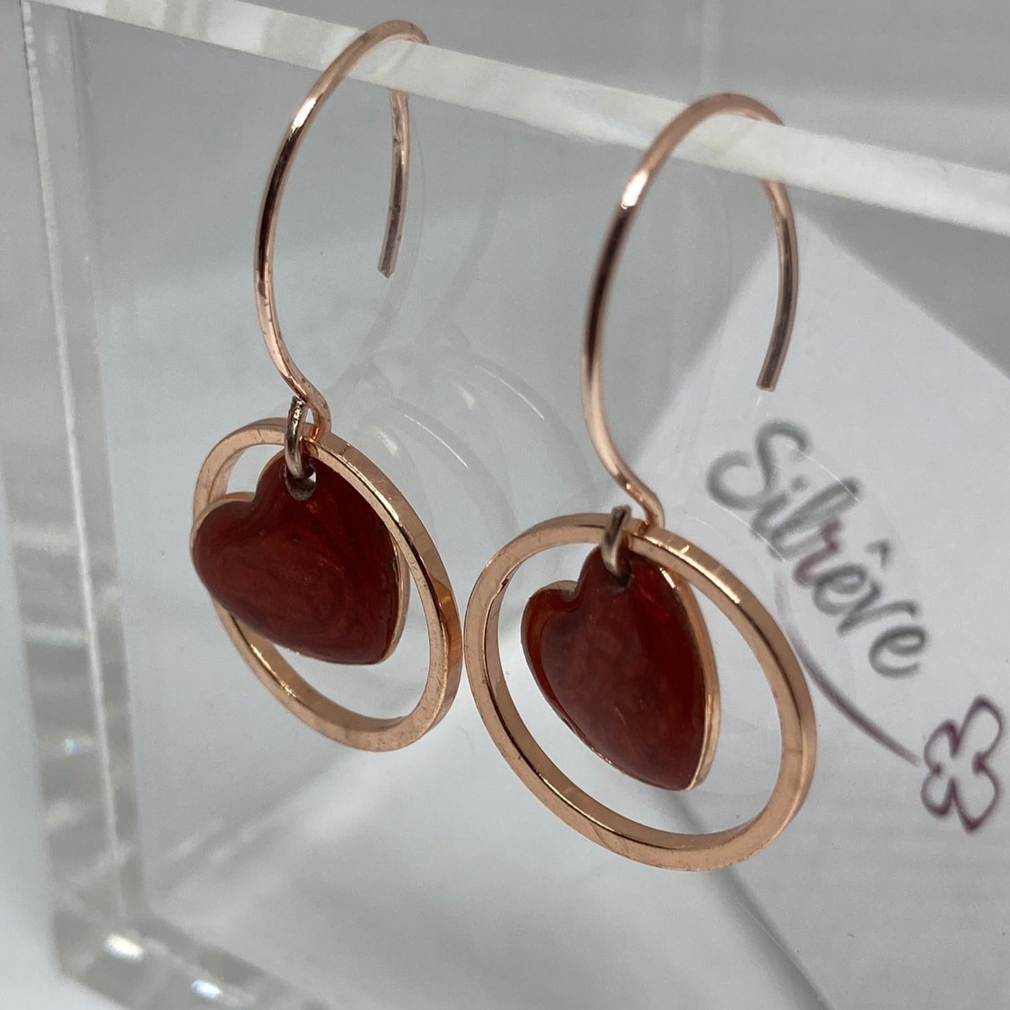 'Heart in the centre' copper pendant earrings