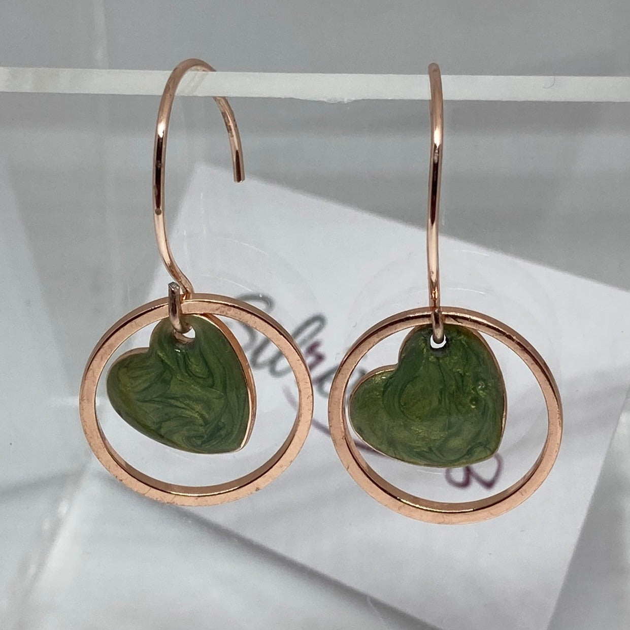 'Heart in the centre' copper pendant earrings