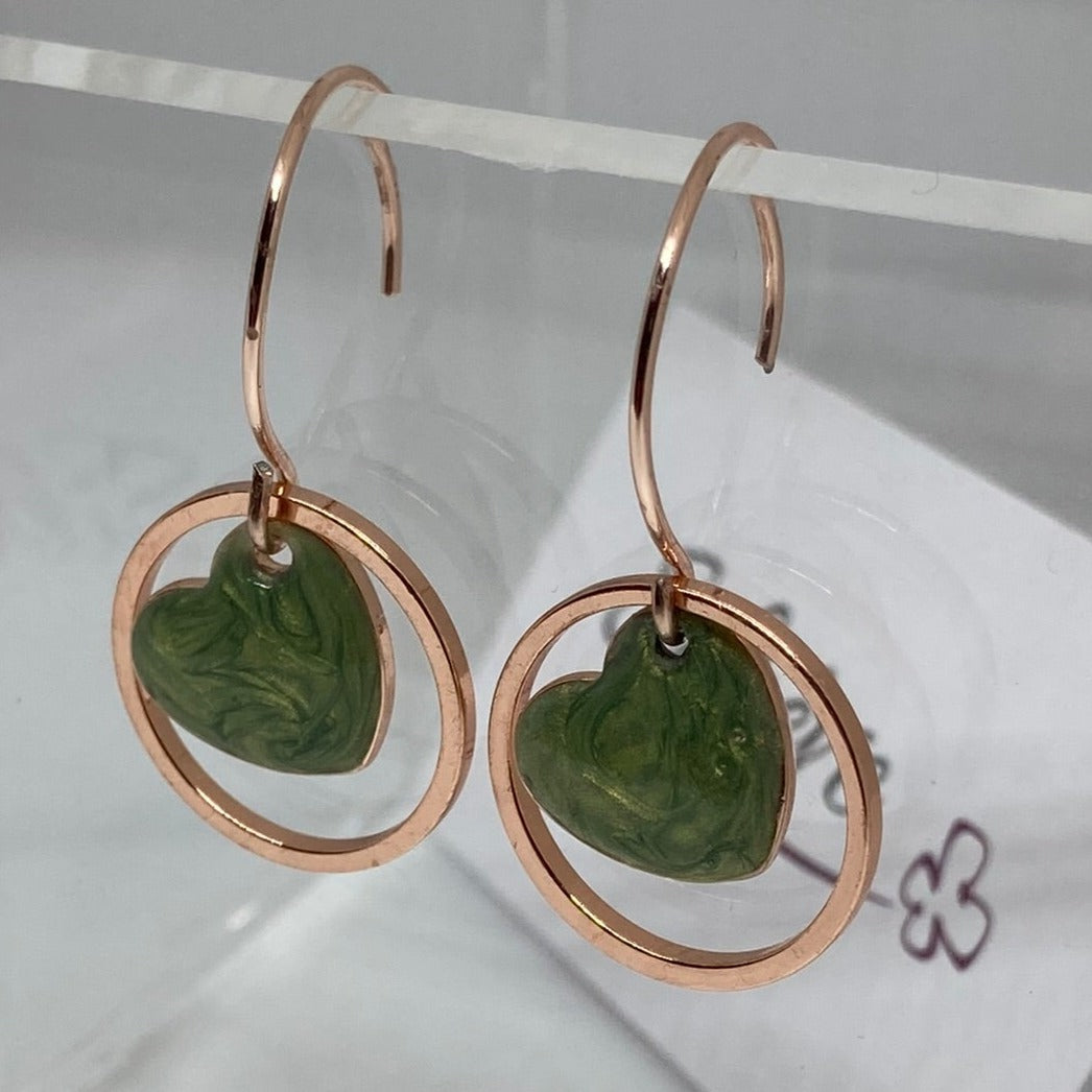 'Heart in the centre' copper pendant earrings