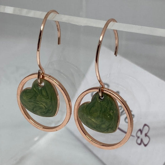'Heart in the centre' copper pendant earrings