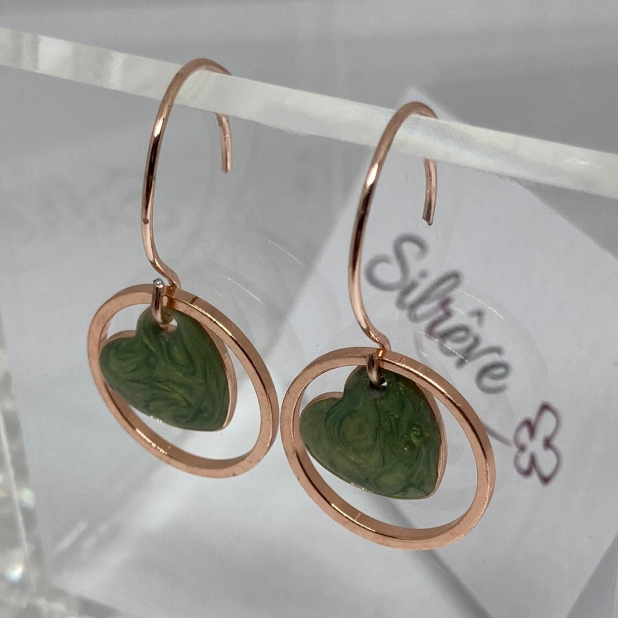 'Heart in the centre' copper pendant earrings