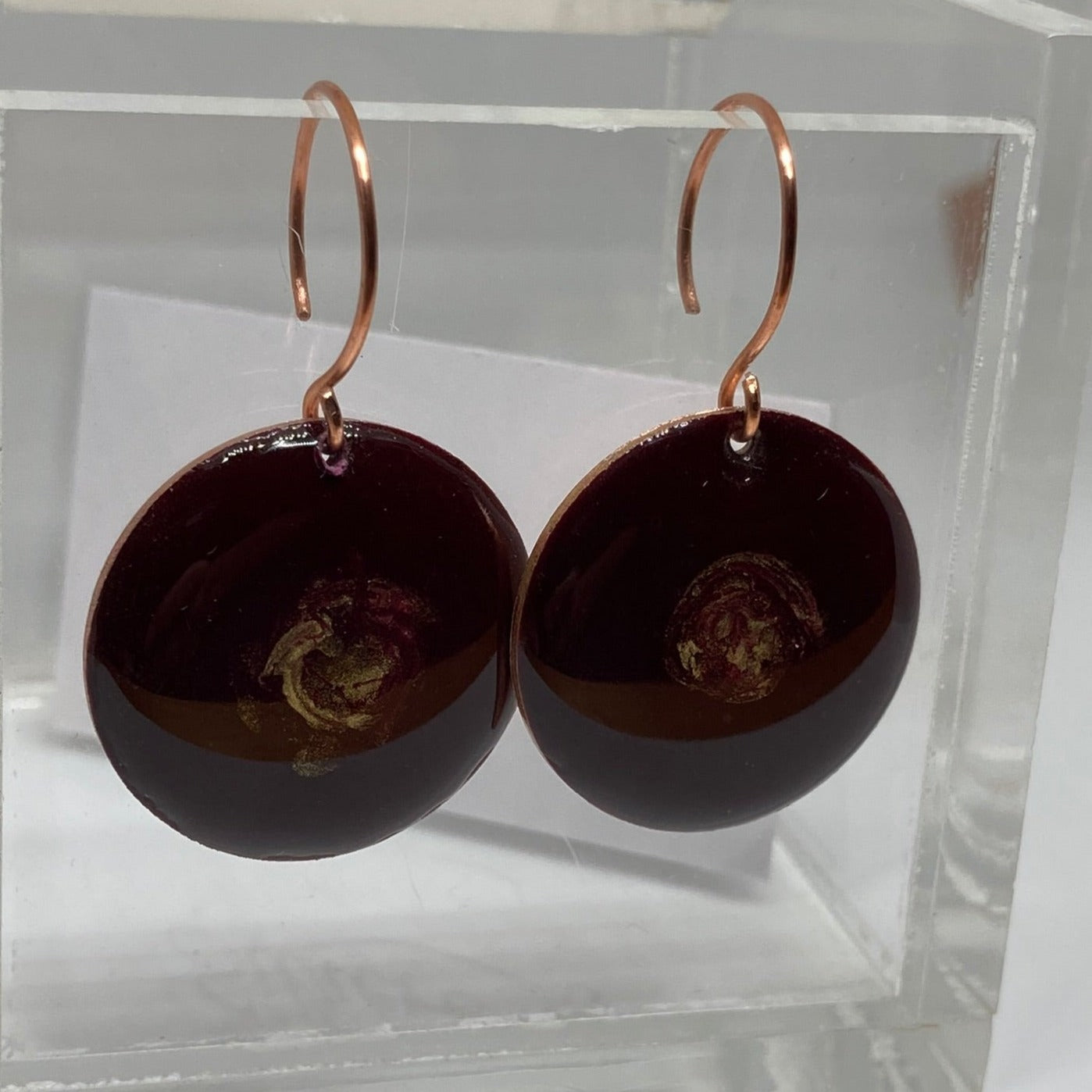 Round burgundy and gold copper earrings 'Galassia' line