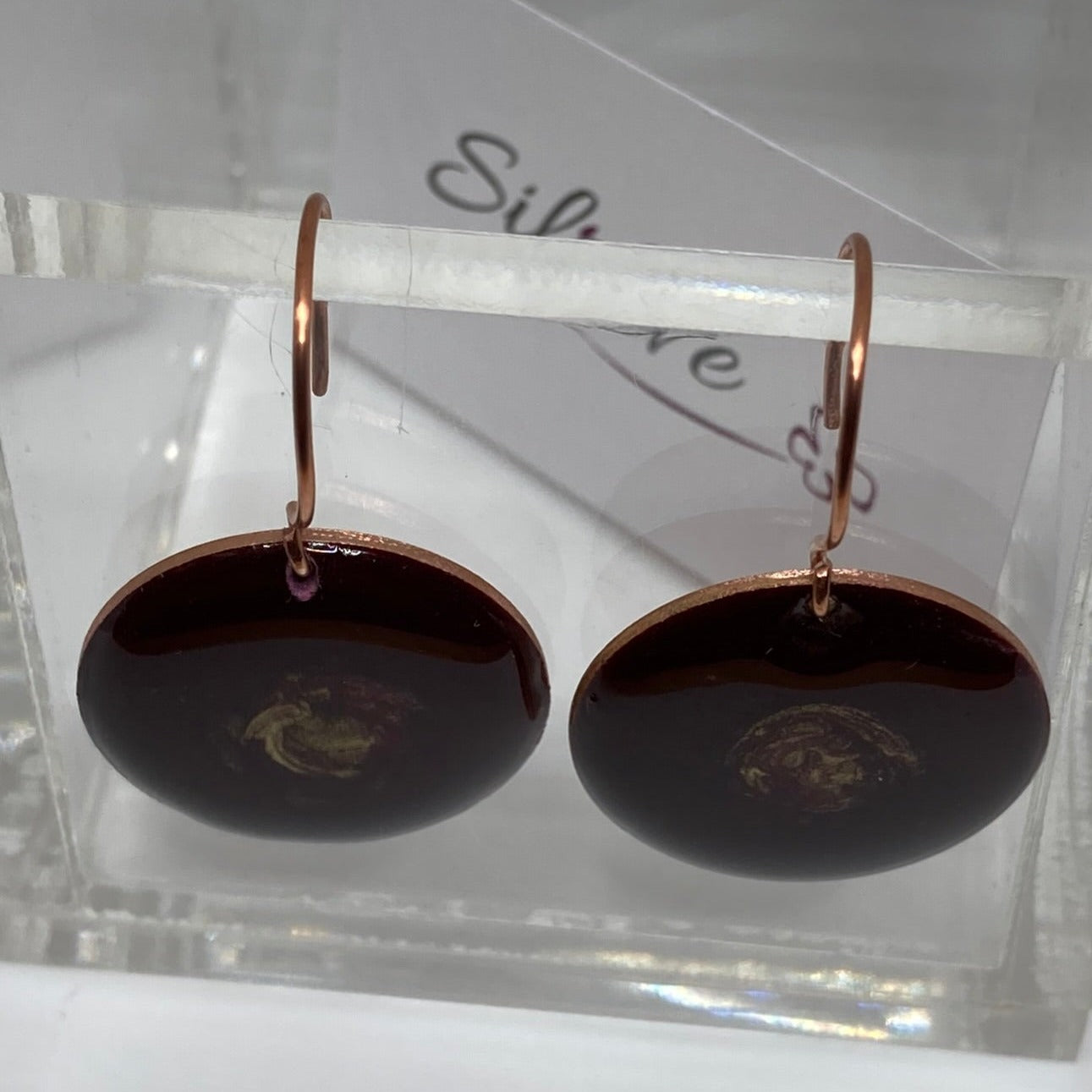 Round burgundy and gold copper earrings 'Galassia' line