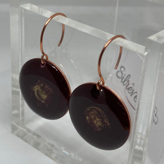 Round burgundy and gold copper earrings 'Galassia' line