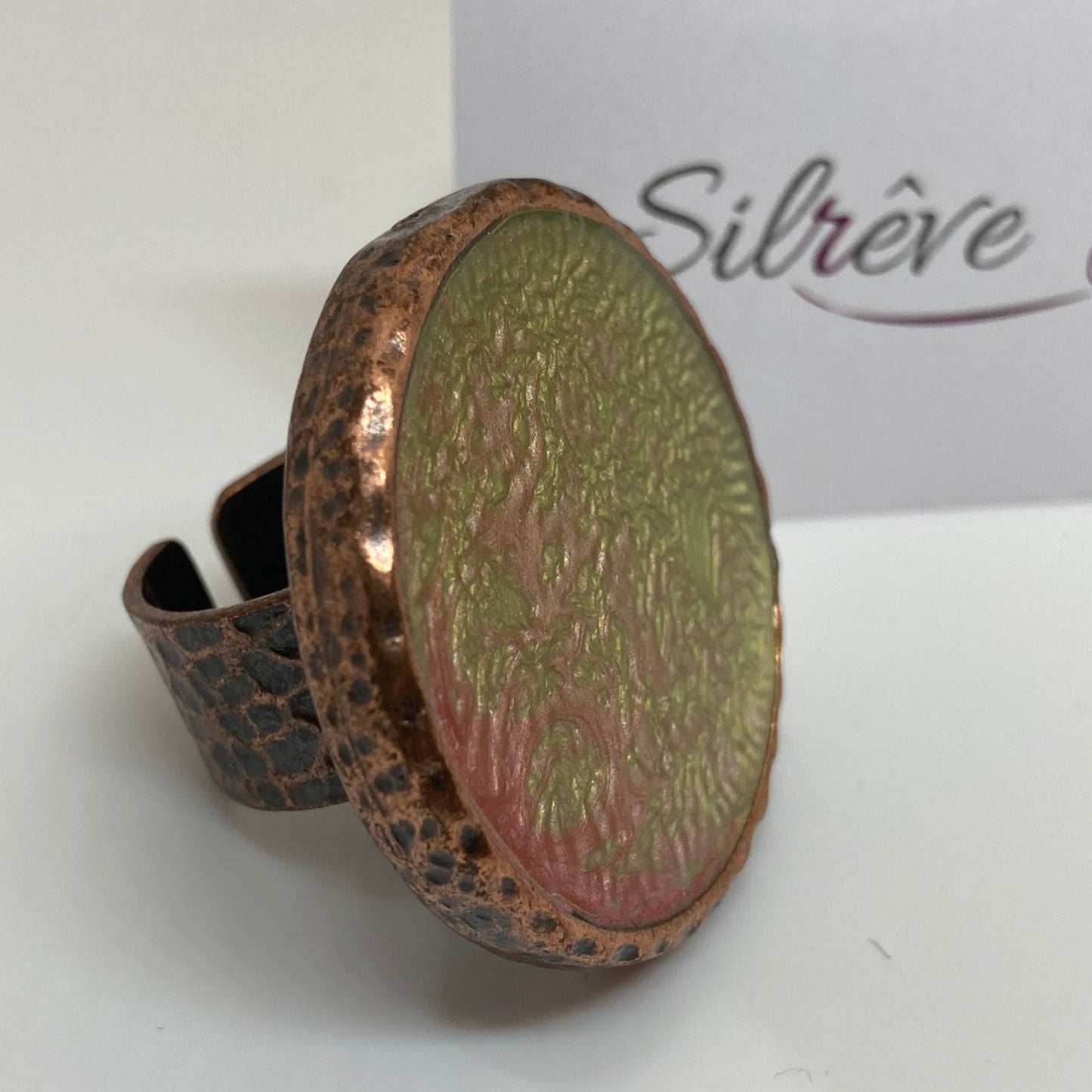 Adjustable round ring, in red copper