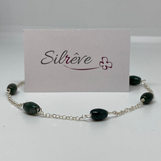 Rolò bracelet in Ag. 925, embellished with ruby-dyed hard stone