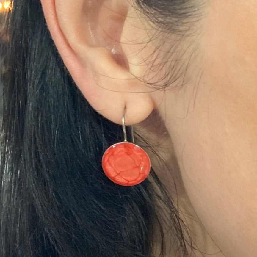 Earrings in Ag. 925 round, enamelled and vitrified by hand