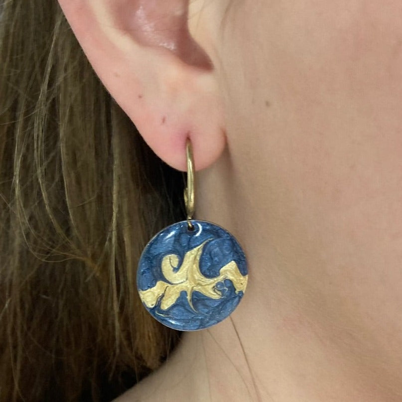 Hand painted pendant earrings on a natural brass base - Beauty in asymmetries