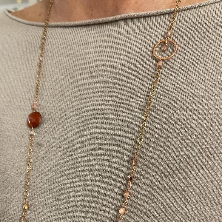 Copper necklace with hand painted and vitrified oval pendant.