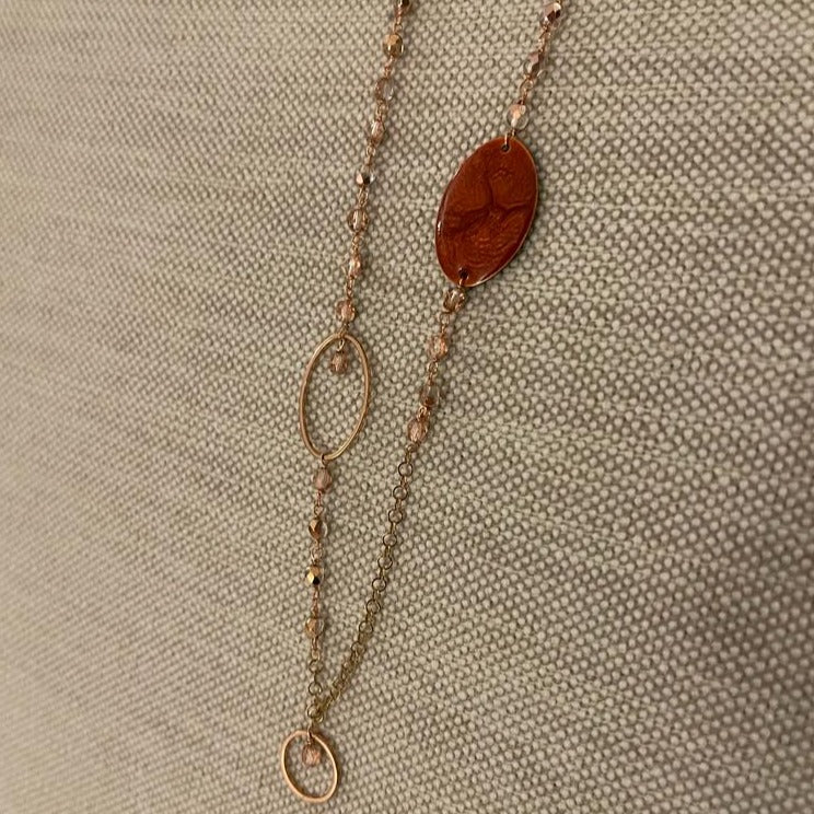 Copper necklace with hand painted and vitrified oval pendant.