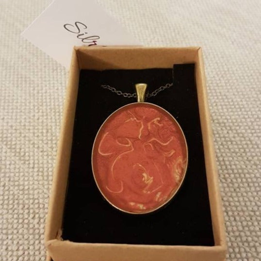 Copper necklace with hand painted and vitrified oval pendant.