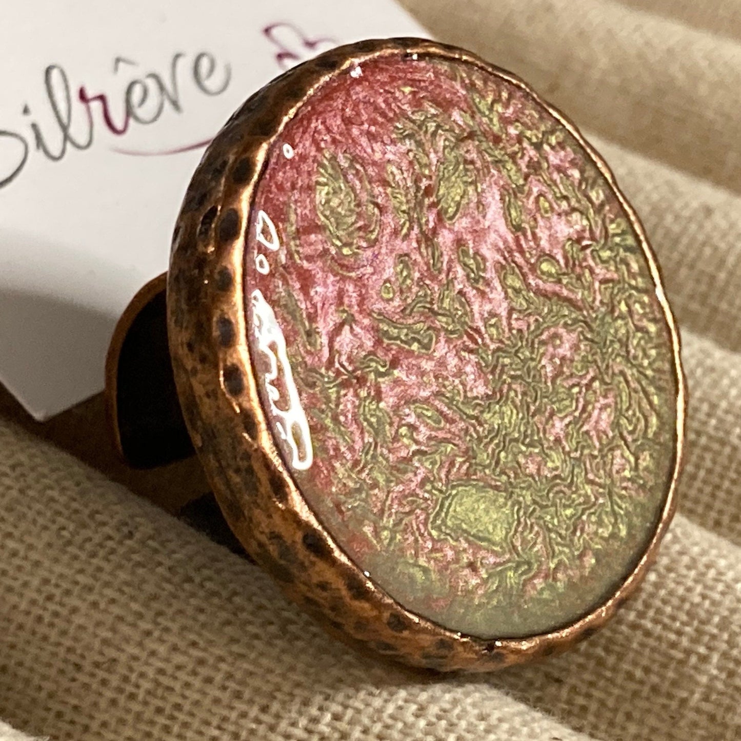 Adjustable round ring, in red copper