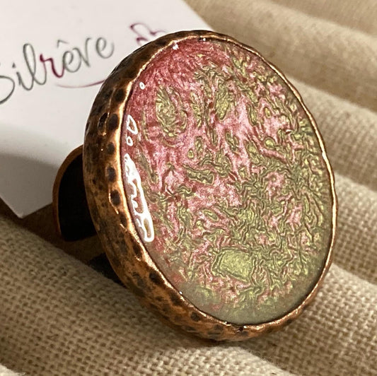 Adjustable round ring, in red copper